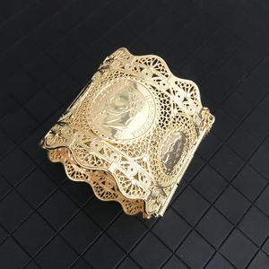 Bangle Algerian Bridal Bangles Hollow Flower Design Gold Big Head Armband For Women Side Open Cuff Wrist Jewelry
