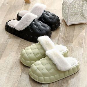 Winter Plush Slippers For Women Fashion EVA Waterproof Thermal Indoor With Thick Soft Soles Comfortable Foot Massage