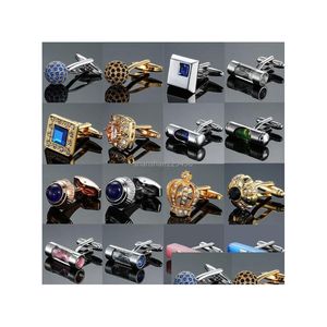 BUFF LINKS FRANCOS Mens camisa de manga metálica de metal Brass Brass Brashlinks Crown Crystal Diamond Cuff Links para homens jóias de moda DRO DHACS