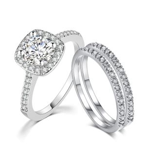 Zespół pierścionki ślubne zestaw pierścionków zaręczynowych dla kobiet para kwadratowy Sier kolor sześcienny cyrkon Birde pierścień olśniewająca biżuteria Sr531M D Dhjws