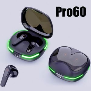 Auricolari per cellulare Pro60 TWS Auricolare Luce fredda Flash True Wireless Bluetooth 5.1 Cuffie da gioco Auricolari con microfono per tutti i telefoni