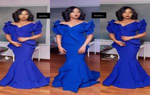 2018 Black Girls Royal Blue Mermaid Prom Dresses Plus Size South African Satin Cheap Evening Gowns Formal Party Dress2306179