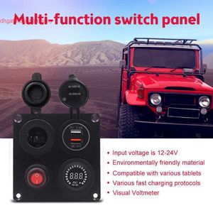 Truck RV Yacht Switch Panel QC3.0 Snabbladdning Mobiltelefonladdare Cigarettändare Färg Voltmeter LED Displaypanel