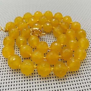10mm African South Yellow Topaz Faceted Beads Necklace 18 inch AAA