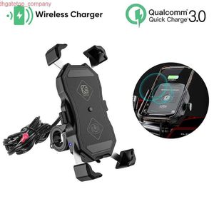 Motocicleta de automóvel por motocicleta portador de telefone Mount Qi carregador sem fio qc3.0 carregamento USB para suporte de suporte telefônico de moto alumínio do suporte