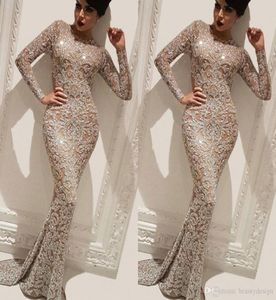 Sparkly Long Sleeves Mermaid Arabisch Dubai Prom Kleider Juwel Hals Event Party -Festzug Kleider Plus Size Abendkleider Robe DE7381390