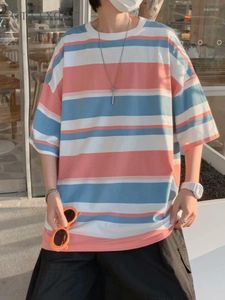 Herren T-Shirts Gmiixser Gestreifte Tops Unisex Vintage Kurzarm T-Shirt Männer Koreanische Sommer Oversize Hübsches Hemd Preppy Hip Hop