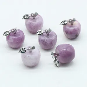 Wholesale Carved Polished Natural Lepidolite Stone Apple Paperweight Decoration For Christmas Birthday Presents