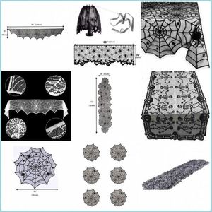 Andra festliga partier Party Supplies Halloween Tracloth Table Decoration for Home Spider Web Skl M￶nster Placemat Creative Dhaas