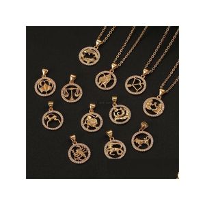 Colares pendentes Twee Zodiac Sign Colar Chain Gold Chain Animal Coin Pendance Pending Pingents Charm Star gargantilha colares de astrologia para dha6z