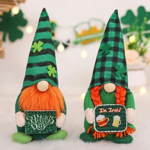 St Patricks Day Gnome Shamrock Doll sem rosto Clover verde Gnomos Saint Patrick Irish Plush Elf St Decorações por atacado DD