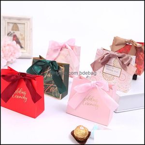 Confezione regalo Sacchetto di caramelle nuziali con nastro 11,4X10X4,5 cm Carta kraft bianca Grazie Bomboniere e regali 232 N2 Drop Delivery Home Ga Dhm9V