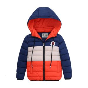 Down Coat Winter Boys Jacket Fashion Colorblock Striped Hooded Warm silk cotton down coat thicken Girls Fashion high quality Kids Clothing 221125