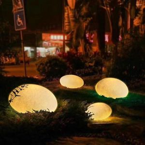 Decorazioni da giardino Luci da esterno impermeabili a forma di uovo LED Ciottoli luminosi ricaricabili Bagliore in pietre Lampade Paesaggio Percorso Patio Prato