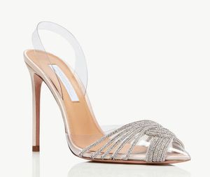 Summer Aquazzras Design Gatsby Sling Satyn Sandals Buty Summer High Heel Party Wedding Wedding Sexy Lady Dress Luksusowy projektant gladiator sandalias z pudełkiem