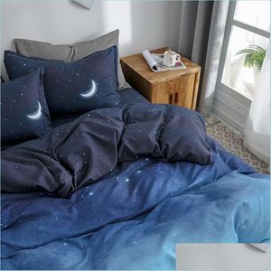 Bedding Sets Starry Night Sky Bedding Sets Moon And Star Pattern Gradient Color Duvet Er Set Bed Sheet Pillowcases For Boys Mti Size Dhvb1