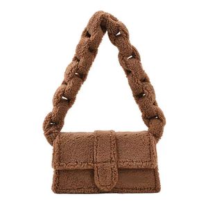2023 New Shoulder Bags Autumn and winter solid color one shoulder portable small square bag Designer wool bag imitating lamb wool