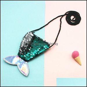Andra festliga festleveranser Kids Mermaid Tail Design Coin Purse Dual Color Sequins Child Wallet Mini Storage Bag For Party Favor DHXNL
