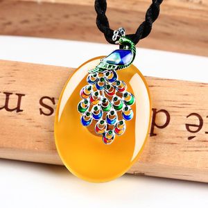 Pendant Necklaces ZHJIASHUN Vintage Natural Precious Stone Peacock Necklace Retro 925 Silver Sterling Pendants Jewelry For Women