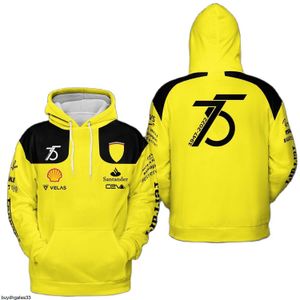 F1 Męskie Bluzy Bluzy Formuła 1 Scuderia ferari Leclerc 1947-2022 75th Yellow Zipper Spring Spring Autumn Casual Mens 255p