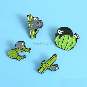 Pins Brooches Slow Bradypod Sloth Play Cactus Brooch Pins Enamel Animal Lapel Pin For Women Men Top Dress Co Fashion Jewelry Drop De Dhu18