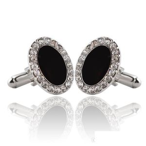 Manschettlänkar White Diamond Crystal Oval Cufflinks manschettlänkar ärmknapp för kvinnor män skjortor klänning kostymer manschettbröllop smycken g dho6w