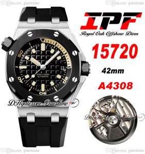 IPF 1572 Diver A4308 Automatic Mens Watch 42mm Steel Case Black Textured Dial Stick Markers Rubber Strap Super Edition Watches Puretime A1