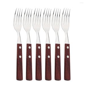 Dinnerware Sets Wooden Handle Forks Tableware Mirror 304 Stainless Steel Dessert Dinner Fork Set Flatware Cutlery Kitchen Accessories