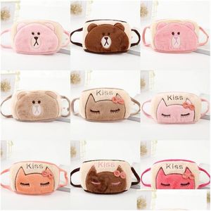 Designer-Masken Plüsch-Bowknot-Katze-Bär-Cartoon-Kuss-Staub-Gesichtsmasken Wiederverwendbare Mascarilla Mode Mascherine Waschbar Adt Kid C Dhgarden Dhgl3