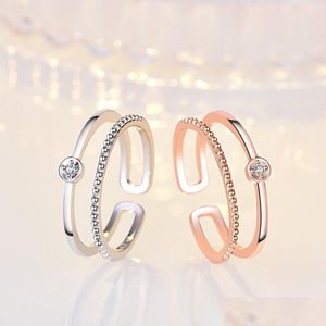 Band Rings 18K Rose Gold Dual Layer Women Ring Band Finger Open Adjustable Diamond Rings Engagement Wed Fashion Jewelry Gift Drop Del Dhp9L