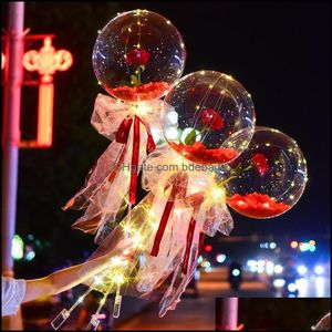 Party Decoration Luminous Flower Balloon Transparent Light False Rose Bouquet Valentines Day Balloons Romantic Roses Airballoon Silk Dhszj