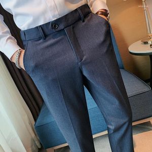 Herrdräkter 2022 sommarföretag formell kostym byxor män ankel längd byxor bröllop kontor smal fit casual pant homme streetwear
