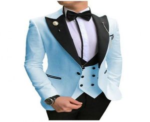 Slim Fit Light Blue Groom Tuxedos Peak Late Groomsmen Mens Wedding Dress Style Man Jacket Blazer 3 Piece SutdaketPantsvestt6186837