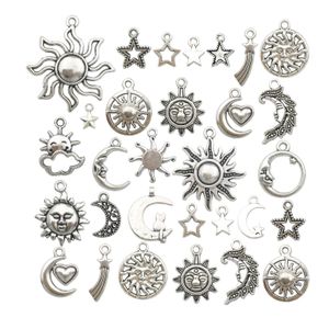 Charms for Keychain Necklace Bracelet Jewelry Making Supplies Vintage Silver Color Pendant Moon Sun Findings & Components Acessories Christmas Gift Wholesale