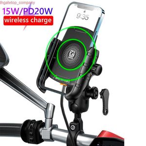 Bilstöld Motorcykeltelefonhållare Trådlös laddare 15W USB C 20W Dual Charge Anti Vibration Aluminium Alloy Startabar Mount Base