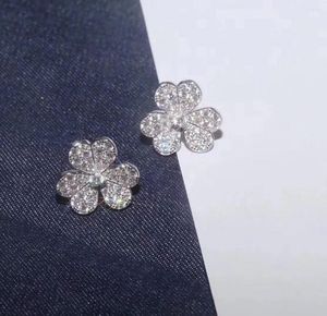 Studörhängen Soelle Luxury 925 Sterling Silver Full Micro Cubic Zirconia Three Leaves Flower for Women Fashion Jewelry