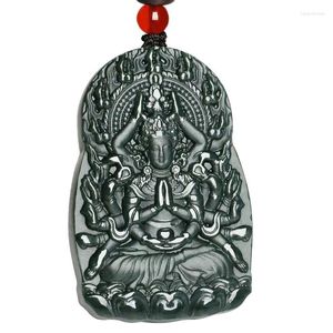 Pendant Necklaces Hetian Jade Natural Cyan Thousand-hand Guanyin Jewelry Hand Carved Men's Women's Fashion Necklace With Chain