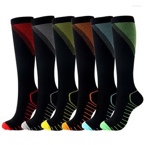 Herrensocken Outdoor Kompression Sport Laufen Gestreifte Stretchstrümpfe über dem Knie Schwarz Unisex Herren Damen Socke