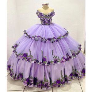 Luxury Purple Quinceanera Dresses Ball Glows Appluques Beads Birthday Party Princess Prom Dress Vestido de 15 Anos