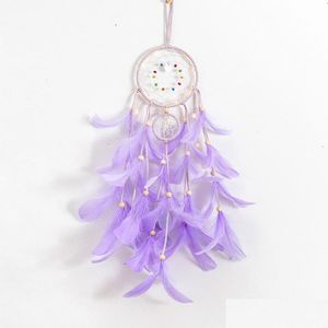 Decorative Objects Figurines Dream Catch Wall Hang Home Decor Feather With Light Christmas Ornament Decoration Drop Delivery Garde Dhbu4