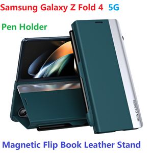 Samsung Galaxy Z fold 4 fold 3ケースフリップブックマグネティックレザーペンホルダーウォレットブラケットケースのスマートケース