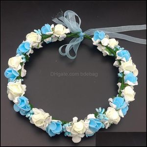 Dekorative Blumen Kränze Hochzeit Braut Blumenkrone für Kinder Kopfschmuck Kränze Handarbeit Kunstblumen Haarband Be Dhykt