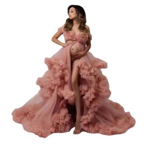 Sexy Tule Maternidade Fotografia Vestidos Longos Mulheres Gravidez Tiro Vestido Para Sessão Fotográfica Mulher Grávida Vestidos de Chá de Bebê