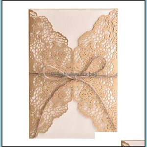 Greeting Cards Wedding Invitations Mijin Lace Rope Invitation Card Laser Hollowing Out Kraft Paper Holiday Cards Invite Letter 2 1Dd Dhae6