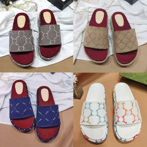 Designer Slippers Men Women Slides Fashion Sandals Rubber Embroidery Slides lady Platform Sandal Beach Embroide slip with box 35-44