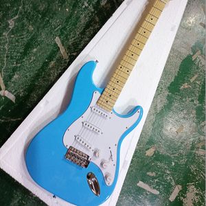 6 Strings Blue Electric Guitar with White Pickguard Maple Fretboard SSS Pickups Customizable