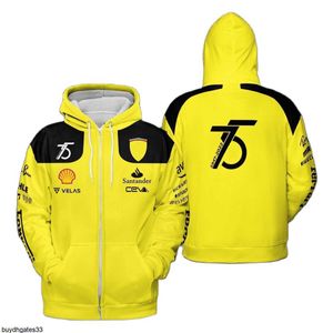 F1 Męskie Bluzy Bluzy Formuła 1 Scuderia ferari Leclerc 1947-2022 75th Yellow Zipper Spring Spring Autumn Casual Mens Jackets Coat