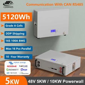 Powerwall 48V 5 кВт 100AH ​​BipePo4 Батарея 6000 циклов 16S 100A BMS с CAN 485 COM для Solar OFF/ON GRID 10-летняя гарантия