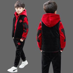 Set di abbigliamento per ragazzi abita di moda autunno inverno peluche spesse pantaloni della felpa con pantaloni 3pcs abbigliamento per bambini set di abbigliamento sportivo casual 414 y 221125