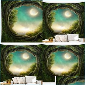 Carpets 3D Nature Tree Art Hole Large Carpet Wall Hanging Mattress Bohemian Rug Blanket Cam Tent Fantasy Forest Printing Tapestry 48 Dhqma
